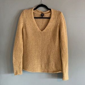 Eileen Fisher green v-neck chunky knit sweater